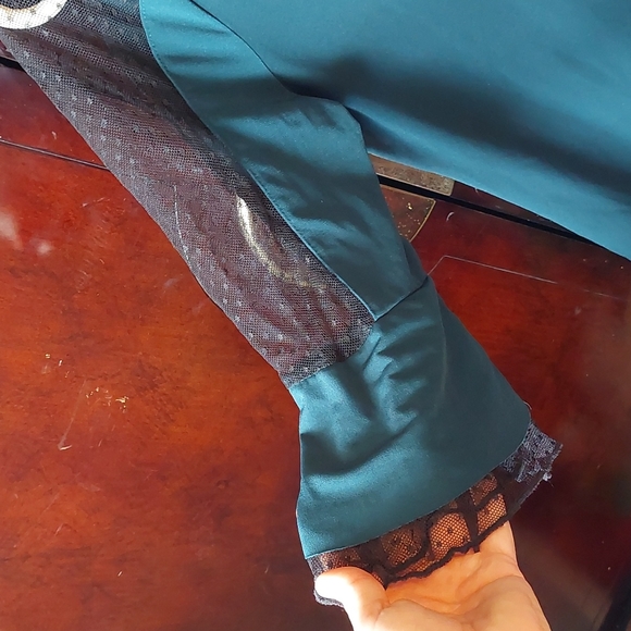 Black and dark teal blouse, L, with black lace details - Picture 3 of 4